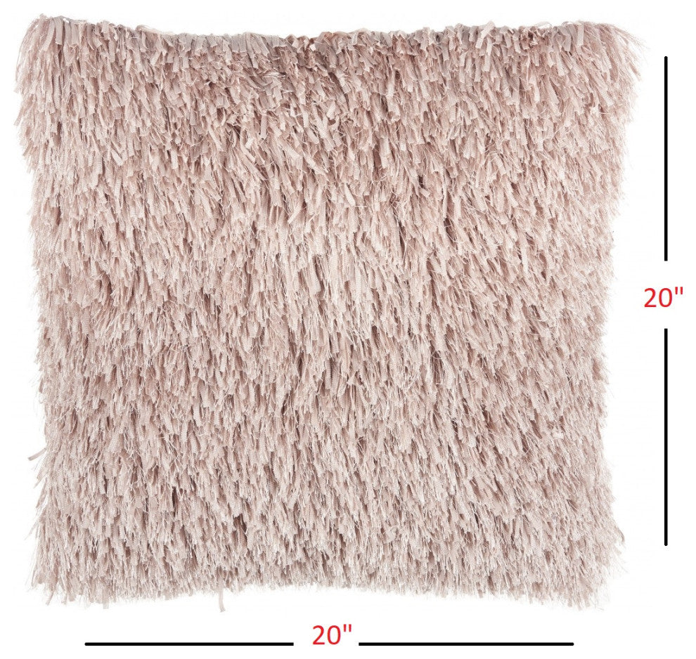 Square Blush Pink Shag Throw Pillow