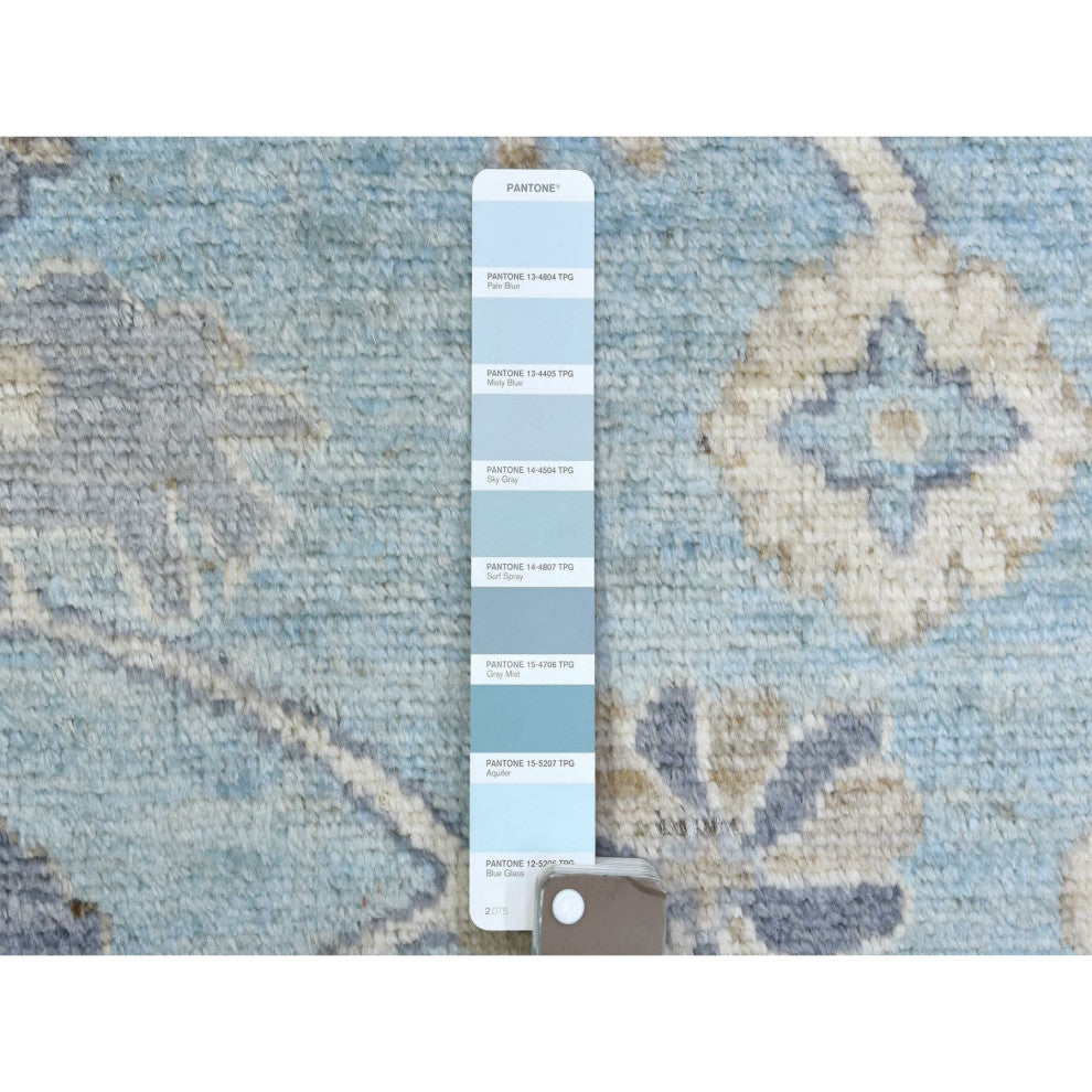 Light Blue Soft and Shiny Wool Hand Knotted Afghan Angora Oushak Rug, 9'2"x12'