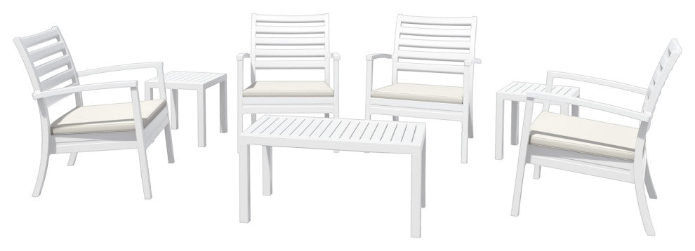 7-Piece Artemis XL Club Seating Set White With Acrylic Fabric Natural Cushions