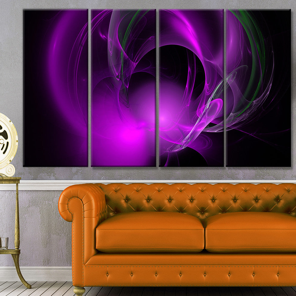 Purple Fractal Galactic Nebula, Abstract Wall Art Canvas, 48"x28", 4 Panels