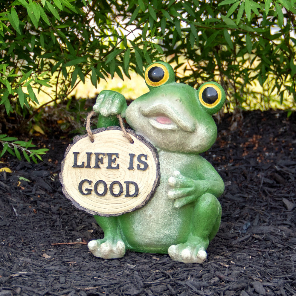9" Green ''Life is Good'' Frog Outdoor Garden Statue