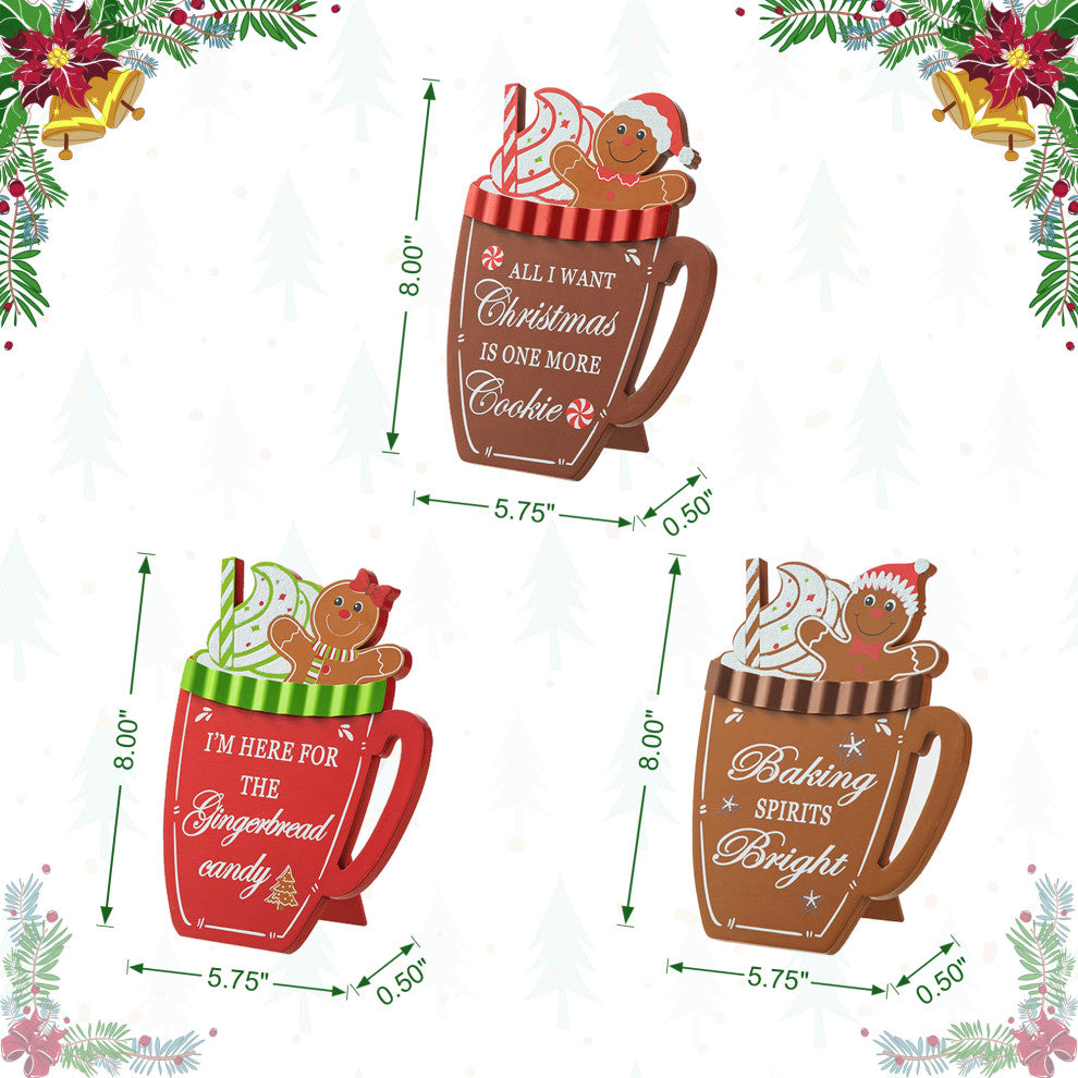 Christmas Gingerbread Man Mug Table Decor, 3-Piece Set