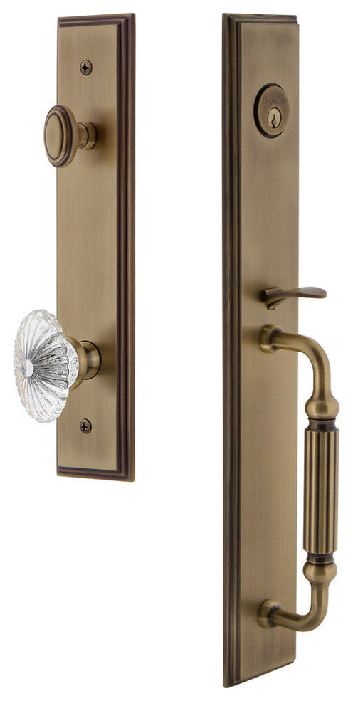 Carre' 1-Piece Dummy Handleset, F Grip and Burgundy Knob, Vintage Brass, 848941