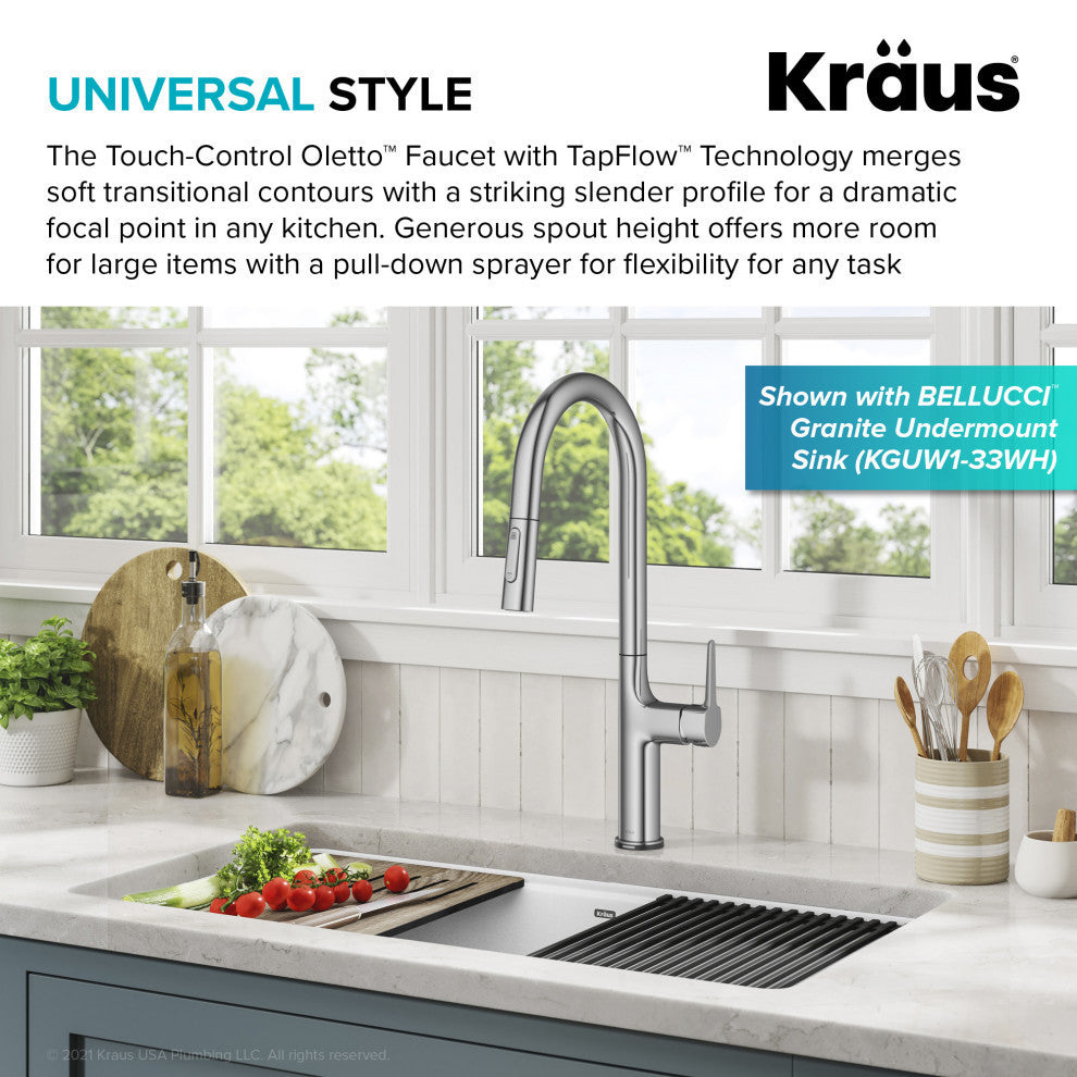 Oletto Pull-Down 1-Hole Kitchen Faucet, Chrome, Model Ktf-3101ch