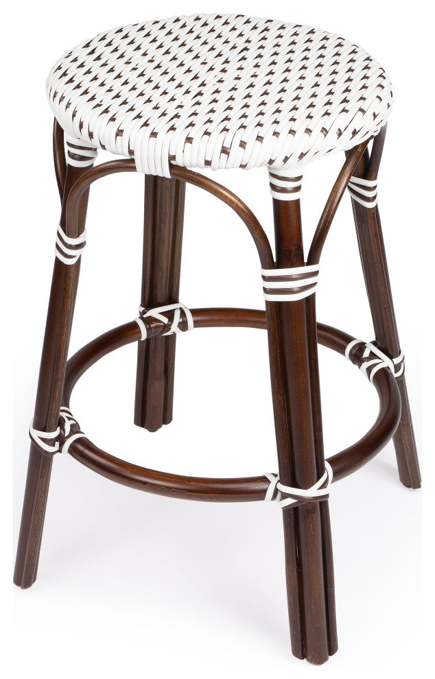 Tobias Brown and White Rattan Counter Stool