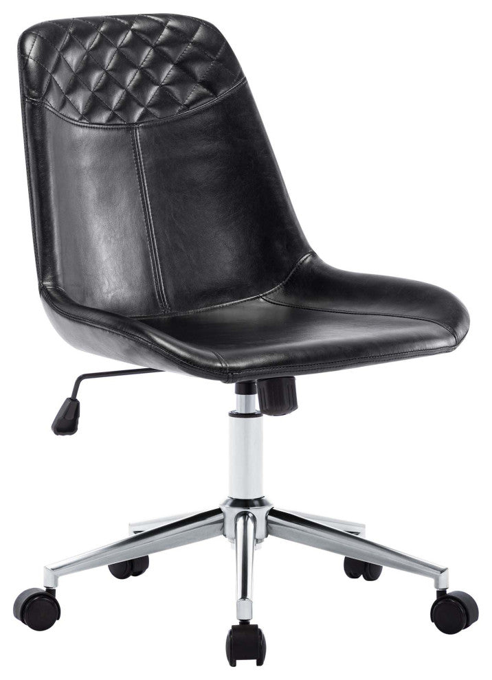 Faux Leather Black Base Swivel Desk Chair, Black
