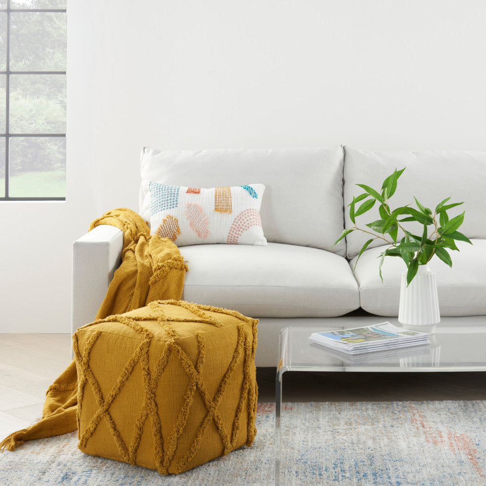 Mina Victory SH018 Pouf, Mustard, 16X16X16