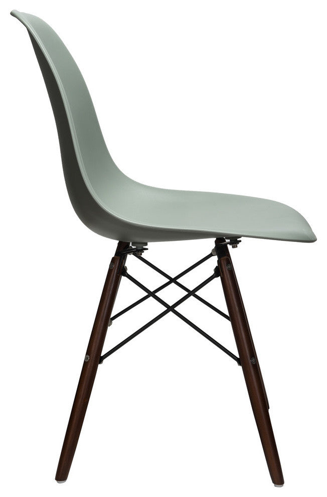 Nature Series DSW Molded Dining Chair, Dark Walnut Wood Eiffel Legs, Moss Gray