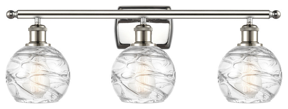 Small Deco Swirl 3-Light Bath Vanity-Light, Polished Nickel, Clear