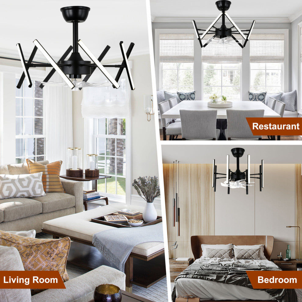 20" Matte Black Modern Ceiling Fan Light w Dimmable DIY Light