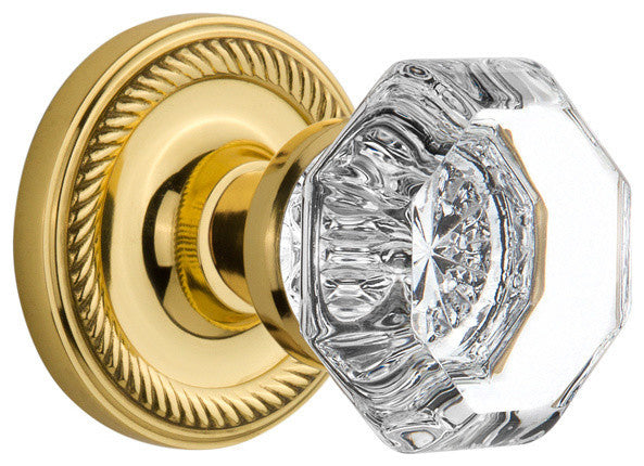 Rope Rosette Passage Waldorf Door Knob, Polished Brass