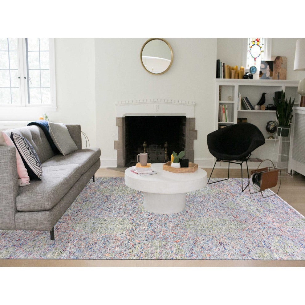 Gray Goose Oushak influence With Salt and Pepper Motif 100% Wool Rug 9'1"x12'1"