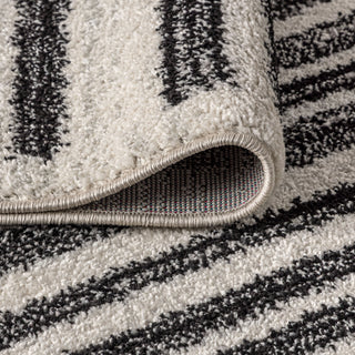 Khalil Modern Berber Stripe Area Rug, Cream/Black, 8 X 10