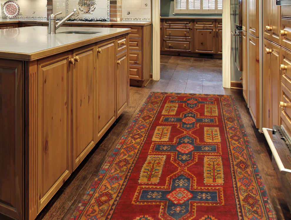 Fine Vintage Distressed Francisc Red/Navy Rug, 4'9 x 9'2
