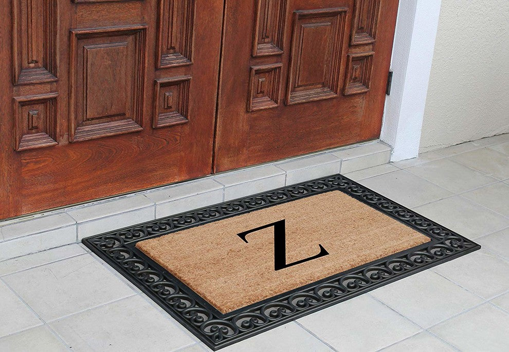 A1HC Black Rubber and Coir Paisley Border Monogrammed Double Doormat, 30"X48", Z