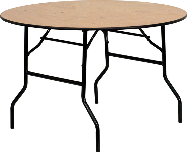 4-Foot Round Wood Folding Banquet Table with Clear Coated Finished Top