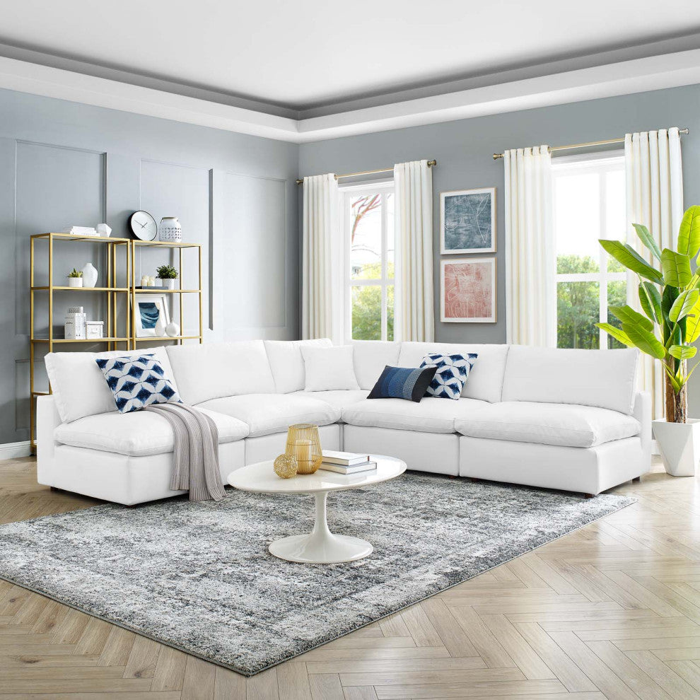 Sectional Sofa Set, Faux Vegan Leather, White, Modern, Living Lounge Hospitality