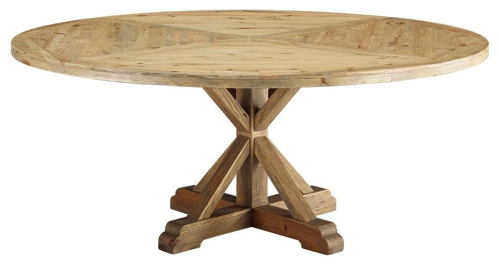 Stitch 71" Round Pine Wood Dining Table, Brown