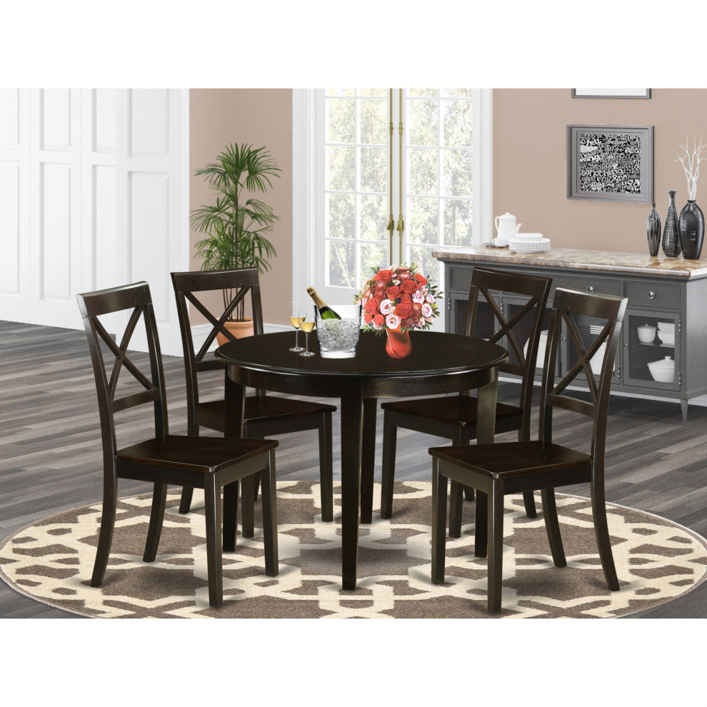 Bost5-Cap-W, 5-Piece Small Kitchen Table Set, Round Table and 4 Kitchen Chairs