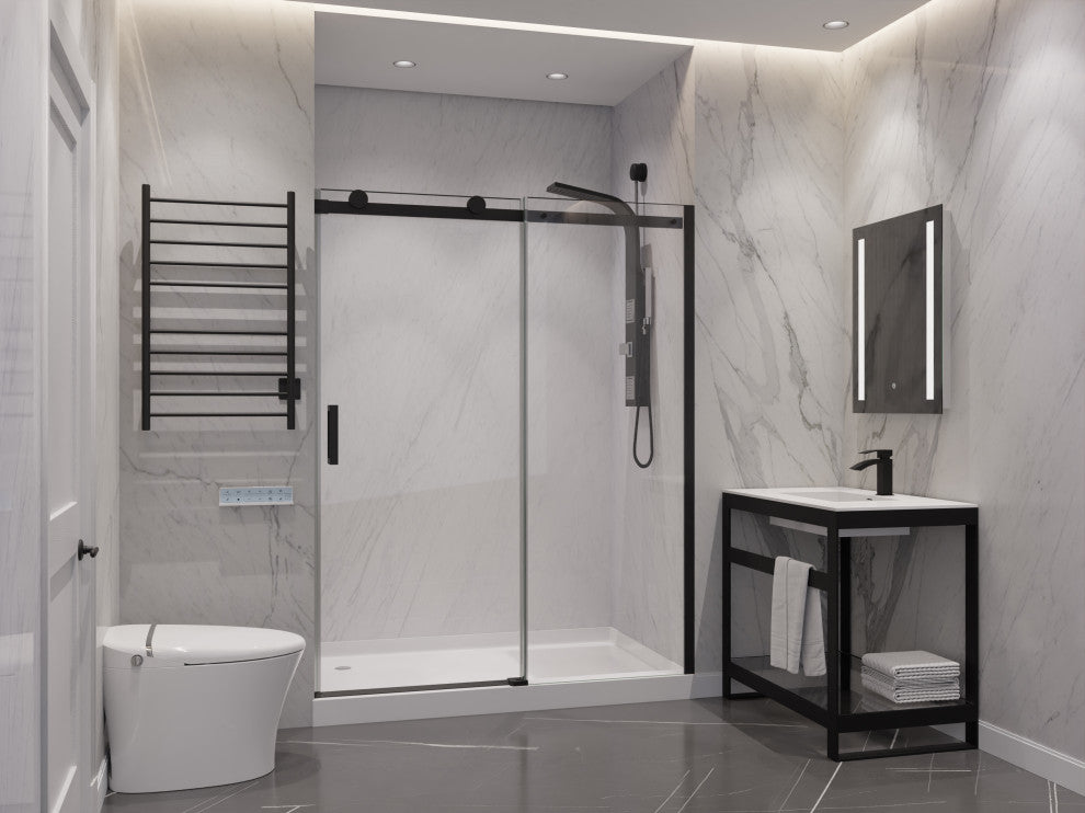 ANZZI Rhodes 76" Frameless Sliding Shower Door, Matte Black, 48" W