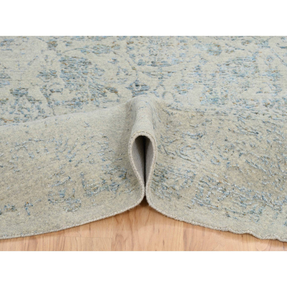 Blue, Tabriz Design, Jacquard Hand Loomed Wool and Silk Round Rug, 12'0"x12'0"