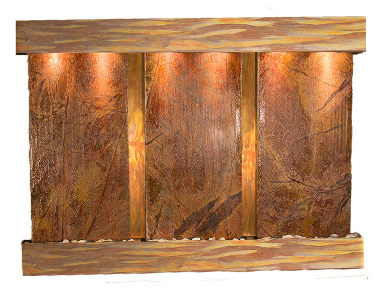 Olympus Falls Water Fountain, Brown Marble, Rustic Copper, Square