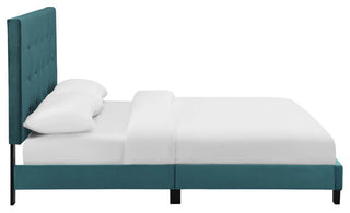 Sea Blue Melanie Queen Tufted Button Upholstered Performance Velvet Platform Bed