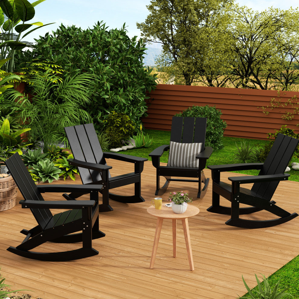 WestinTrends 4PC Modern Adirondack Outdoor Rocking Chair Set, Porch Rockers, Black