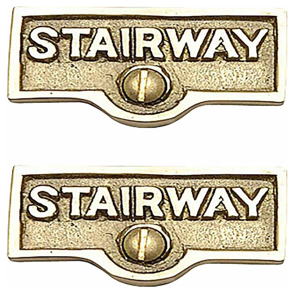 2 Switch Plate Tags STAIRWAY Name Signs Lacquered Brass |