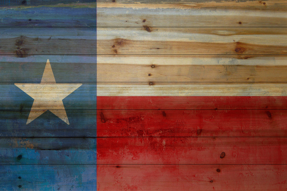 "Texas Red and Blue" Painting Print on Natural Pine Wood, 36x24