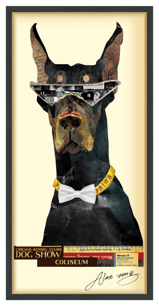Doberman Pinscher Handmade Collage Framed Graphic Wall Art Under Glass 48x25