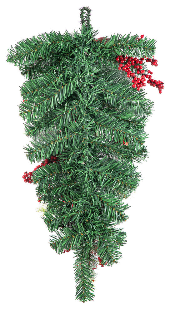 Flocked Berry and Pinecone Ribbon Teardrop