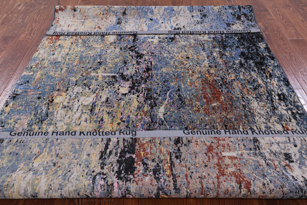 5' 10" X 8' 11" Modern Wool and Silk Hand-Knotted Rug Q7184
