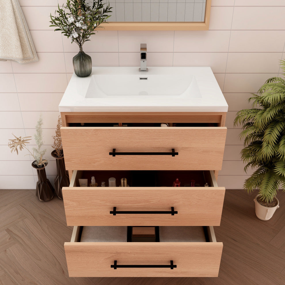Victoria 30" Solid Wood Bath Vanity, Red Oak