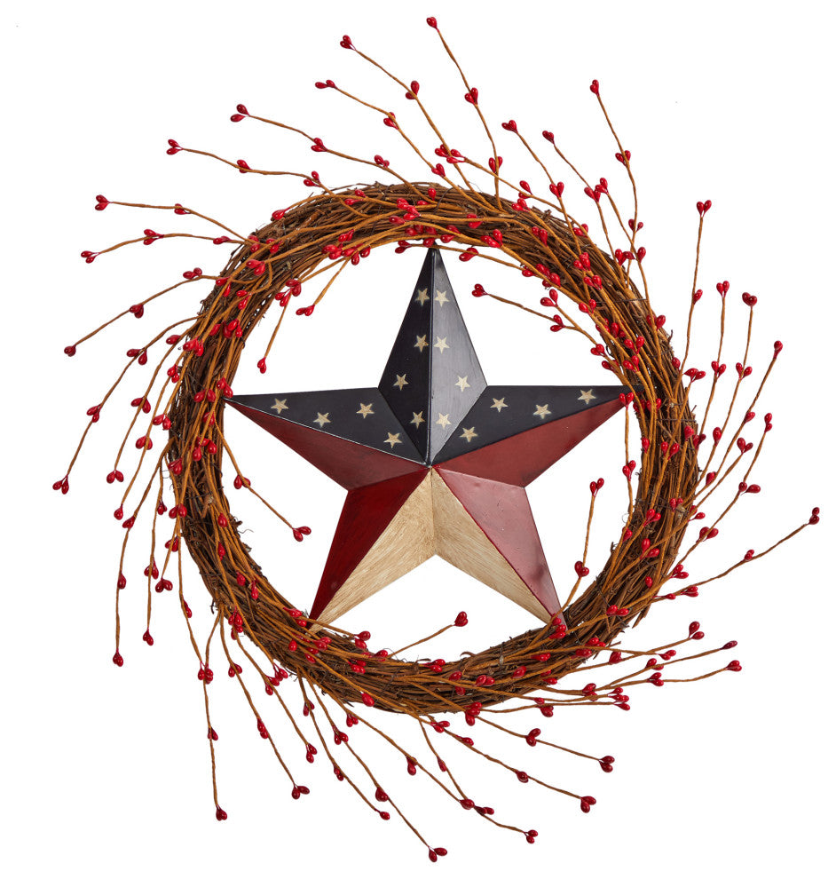 20" Americana Patriotic Star Wreath Red White and Blue
