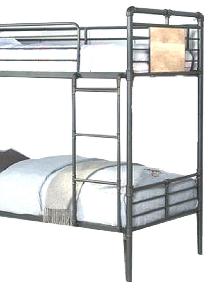 Benzara BM266442 Twin over Twin Bunk Bed With Guard Rails, Black and Dark Bronze