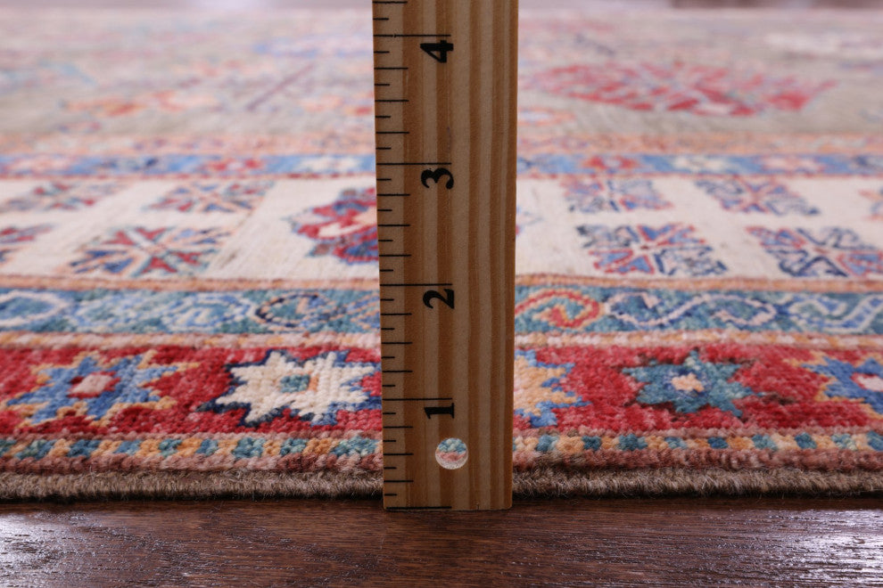 8' 2" X 11' 1" Handmade Geometric Super Kazak Wool Rug Q9865