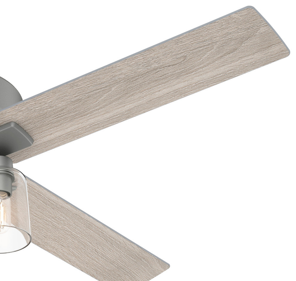 Hunter 52" Pelston Ceiling Fan, Matte Silver With LED Light and Pull Chain