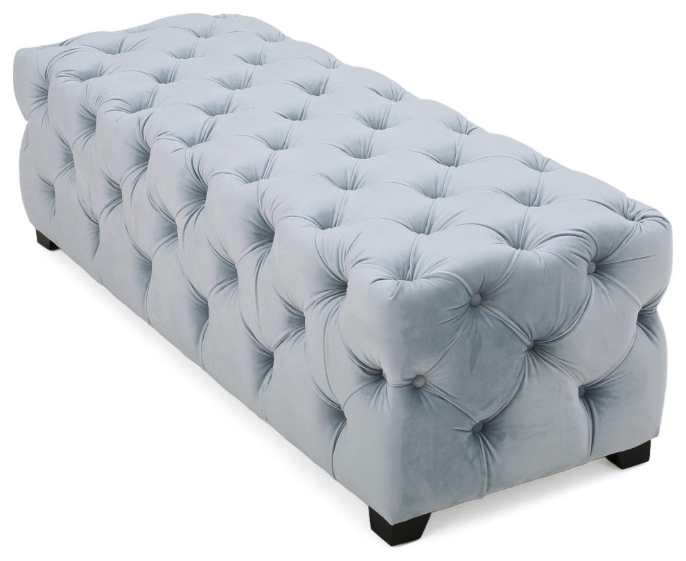 GDF Studio Provence TModern Glam Tufted Velvet Ottoman Bench, Light Gray