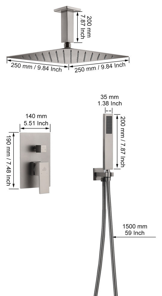 CASAINC 10" Ceiling Mount Dual Rainfall Shower Head Shower System Kit, Brushed Nickel