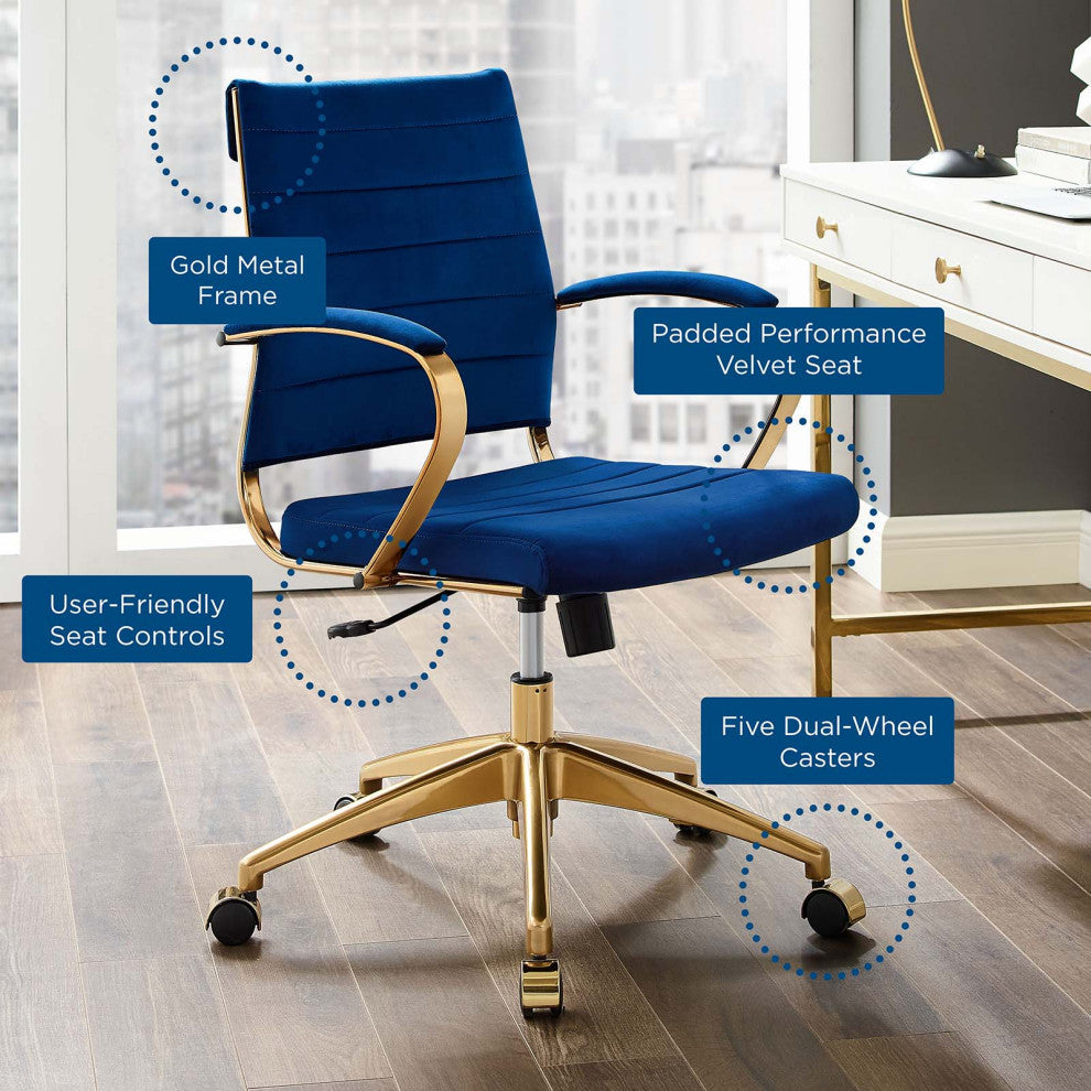Computer Work Desk Chair, Velvet, Blue Navy, Modern, Home Business Office