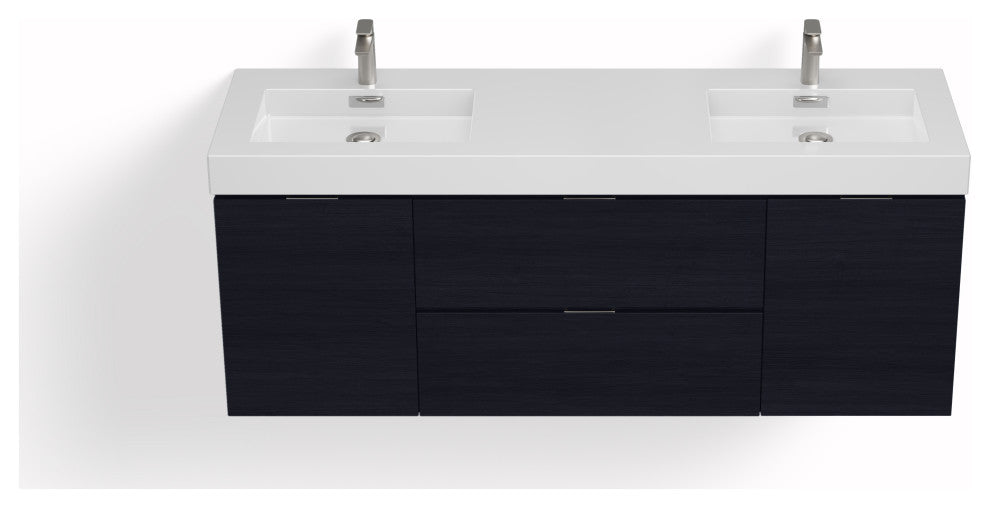 Boutique Bath Vanity, Black, 60", Double Sink, Wall Mount