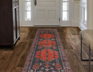Fine Vintage Distressed Sanaz Red/Charcoal Runner, 3'4 x 9'8