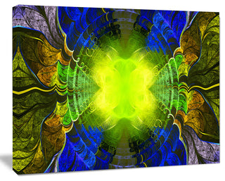 Green Golden Fractal Stained Glass, Abstract Canvas Art Print, 20x12