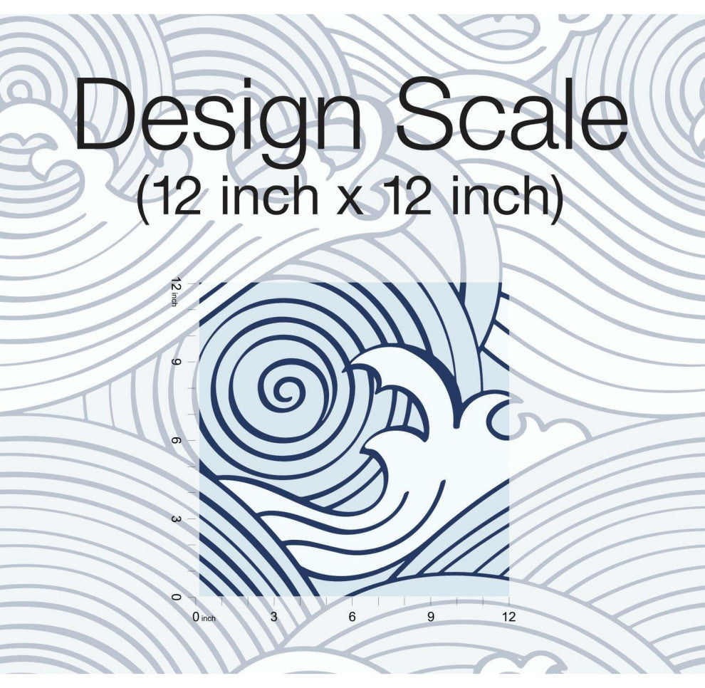 Blue & White Asian Waves Peel & Stick Wallpaper