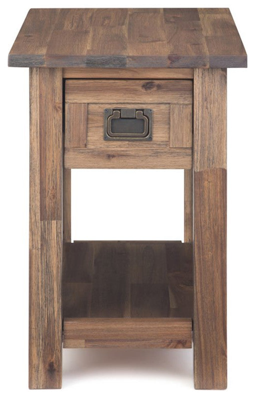 14" Wide Rectangle Rustic Narrow Side Table In Rustic Natural Aged Brown