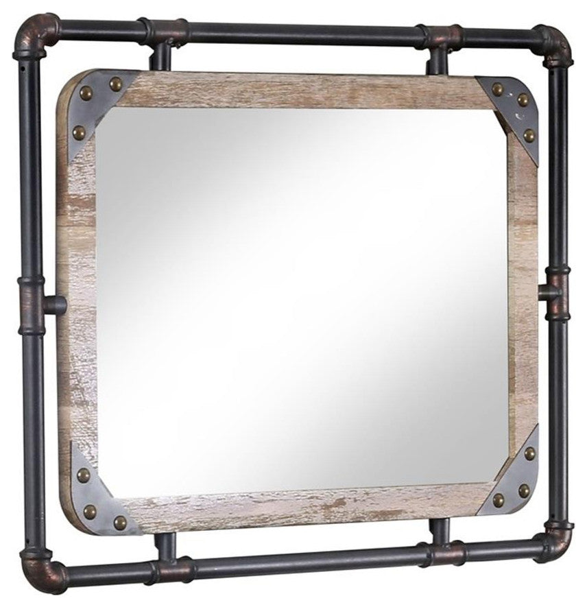 Furniture of America Gee Industrial Metal Wall Mirror in Antique Black