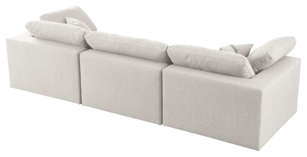 Serene Linen Textured Fabric Deluxe Comfort 3-Piece Modular Sofa, Cream