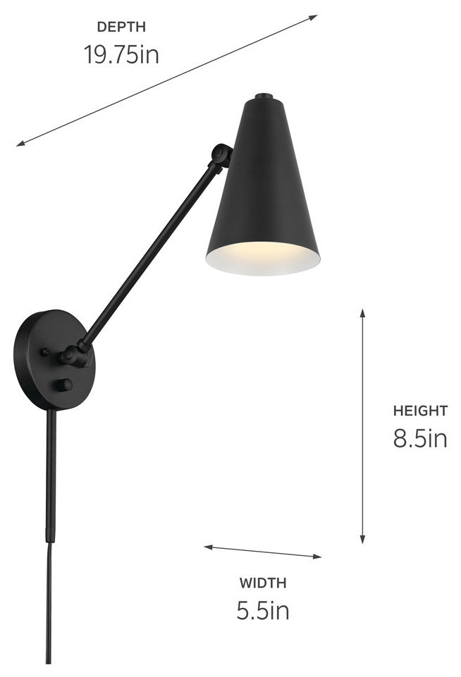 Sylvia 1 Light Wall Sconce, Black