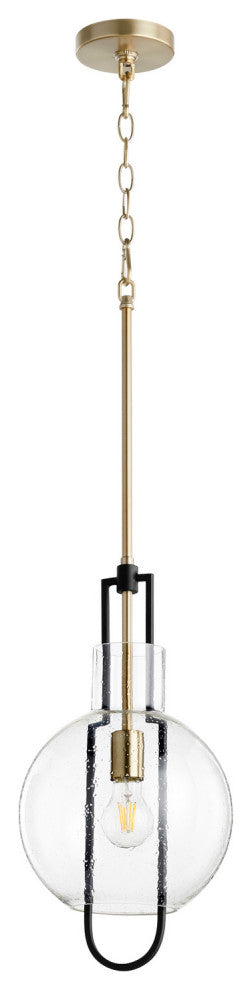 Quorum 89-10-6980 One Light Pendant, Black w Aged Brass Finish
